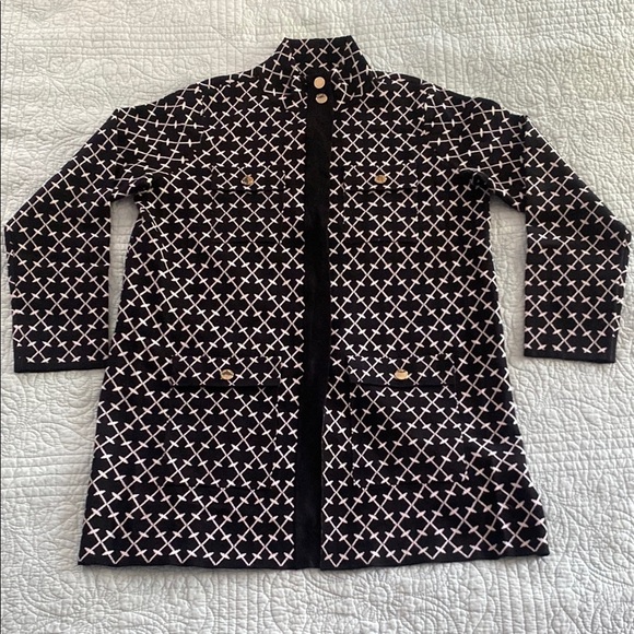 Anne Klein Black and White Patterned Cardigan Sweater - Picture 1 of 6